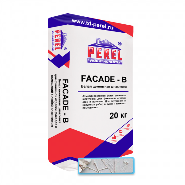 Цементная шпатлевка PEREL Facade-b 0652 белая, 20 кг